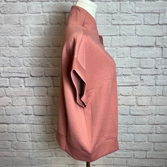 Zenana Women's L/XL Winter Rose Scuba Half Zip Short Sleeve Top Casual Chic - Picture 3 of 9